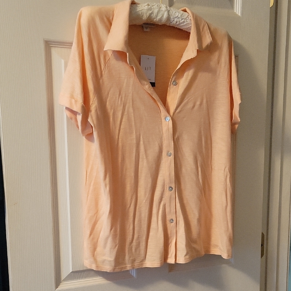 J. Jill Peach Button-Down Short Sleeve Shirt